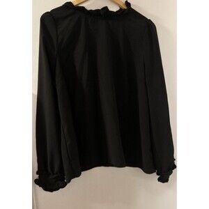 J.Crew Women Black Long Sleeve Blouse XL W/ Ruffled Collar